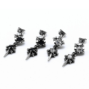 Boucles d'oreilles pendantes Yunnique, motif fleur de glace, noires et blanches, en acier titane, sertissage griffe, style coréen, longues - Product Image 5