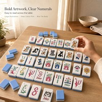 Tuiles de Mahjong américaines personnalisées avec empreintes de pattes d'animaux, en acrylique bleu, pour les soirées de jeux de société et les cadeaux de fêtes