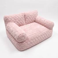 Canapé pour chien de luxe de haute qualité, rectangulaire, romantique, en forme de cœur rose, en fourrure, grand modèle, avec dossier haut, en mousse de polyester amovible