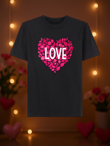 T-Shirt Unisex con Cuore Floreale, Vestibilità Regolare, Manica Corta, Collo Tondo, 100% Cotone Jersey, per San Valentino, Casual, Primavera Estate - Product Image 2