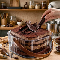 Kotak Kue Tiramisu Akrilik Persegi Besar Ramah Lingkungan, Bebas BPA, Food Grade, dengan Pegangan
