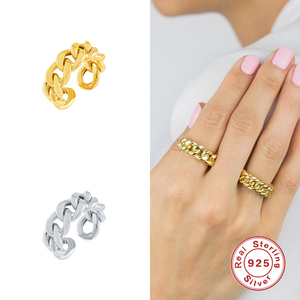 Nuevo Producto QLEESI, Anillo de Cadena Cubana de Plata de Ley 925 Chapado en Oro de 18K para Mujer - Product Image 4