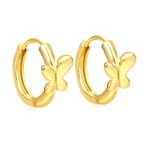 Regalo de Aniversario, Joyería de Moda, Aretes de Aro Geométricos Personalizados con Mariposa, Acero Inoxidable, Chapado en Oro de 18K, para Mujer - Product Image 1