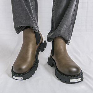 Bottes classiques décontractées pour hommes, bottes <span class=keywords><strong>vintage</strong></span> en cuir à plateforme épaisse, style britannique, pour la marche et la <span class=keywords><strong>moto</strong></span>, <span class=keywords><strong>chaussures</strong></span> habillées - Product Image 3