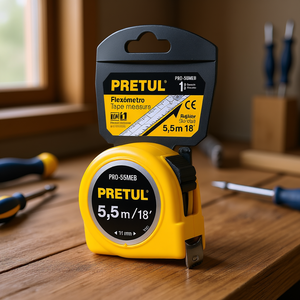 Ruban à mesurer Pretul Pro-55Meb 5,5 m (18 pi) avec lame en métal, enroulement automatique et verrouillage coulissant, boîtier en plastique jaune haute visibilité, M - Product Image 2