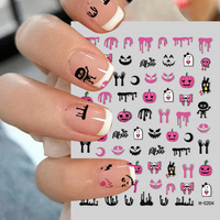 Autocollants pour ongles Halloween rose, motif sang coulant, toile d'araignée et citrouille, autocollants adhésifs pour ongles, design mignon et effrayant, fournitures de nail art pour DIY