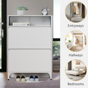 ชั้นวางรองเท้าพร้อมลิ้นชัก3ช่องขาโลหะสำหรับห้องนั่งเล่นห้องรับประทานอาหารและเฟอร์นิเจอร์จัดเก็บรองเท้า - Product Image 3