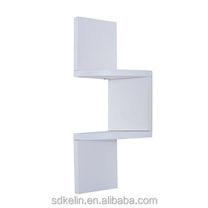 Estante <span class=keywords><strong>de</strong></span> esquina flotante <span class=keywords><strong>de</strong></span> montaje en pared moderno <span class=keywords><strong>de</strong></span> madera <span class=keywords><strong>de</strong></span> 2 niveles-Blanco para sala <span class=keywords><strong>de</strong></span> estar - Product Image 2