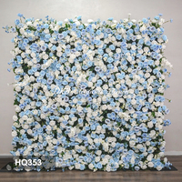 DKB Fleurs Artificielles en Gros, Panneaux Muraux de Fleurs 3D/5D en Soie, Décoration Murale Florale Artificielle, Panneaux Muraux de Roses Bleues pour Mariage