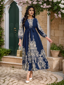 Vestido Musulmán Islámico con Estampado Floral para Eid Al Fitr, Ropa Árabe del Sudeste Asiático, Cuello Redondo, Cintura Media, Venta al Por Mayor de Fábrica - Product Image 2