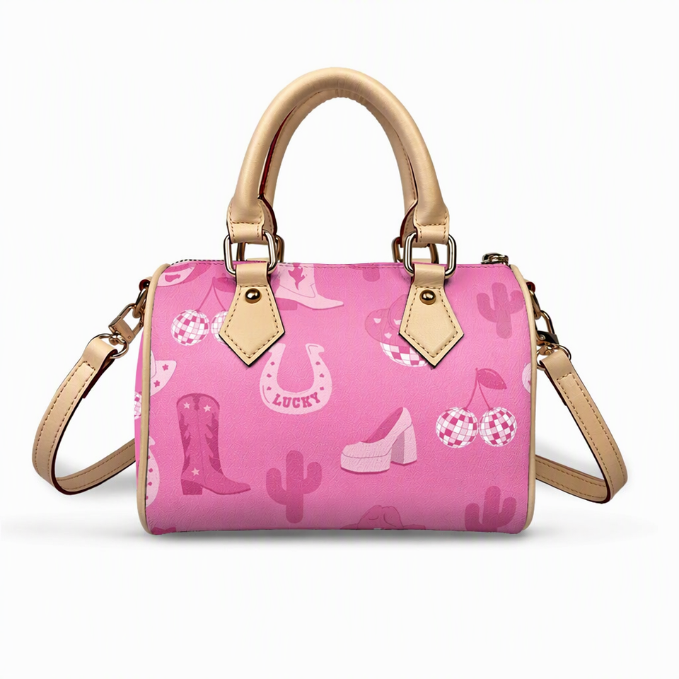 Women's Printed PU Boston Handbag Single Handle Zipper Closure ...