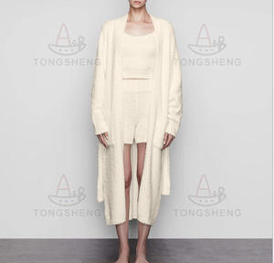 2025 Fluffy phòng chờ mặc ấm cúng ấm cúng Đan Áo Len 3 ba mảnh Bộ Phụ Nữ 2 hai mảnh Fluffy đồ ngủ loungewear Bộ - Product Image 4