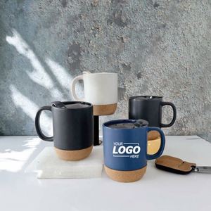 Grande tasse à café en céramique écologique moderne de 15 oz avec fond en liège, couvercle, impression par transfert thermique, cadeau personnalisé pour maman/papa - Product Image 3
