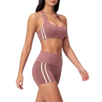 Set Yoga 2 Potong Wanita untuk Musim Panas, Celana Pendek Ketat Pengangkat Bokong, Cepat Kering, Tahan Angin, Tahan Air, 100% Nilon, Pakaian Olahraga Aktif