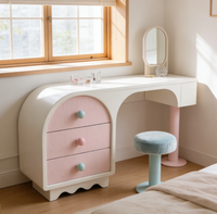 Nouvelle coiffeuse moderne en bois massif rose crème, assemblée, avec armoire de rangement intégrée pour chambre à coucher