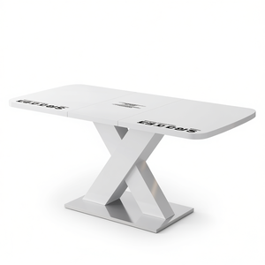 Mesa de Comedor Cuadrada Moderna Blanca con Tapa Extensible, Patas de MDF en Forma de X y Base de Metal, Conveniente y Elegante - Product Image 1