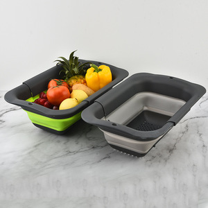 Foldable <b>Colander</b> Sink Filter Basket Green Gray 39.5x25.5x13.3cm Kitchen Fruit Vegetable Storage Foldable Strainer - Product Image 2