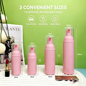 Bouteille pompe moussante en plastique PET 30ml 50ml 80ml 100ml pour soins de la peau, nettoyant cils, shampoing cils, distributeur vide, lavage visage, bouteille rose - Product Image 2