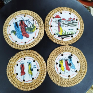 Handmade Rattan Tableware Set Stylish Water Hyacinth Bamboo <b>Wicker</b> Placemat Coaster <b>Basket</b> Famous Wedding for Home Use Vietnam - Product Image 3