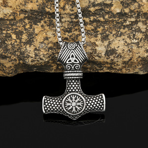 yunnique Thor's Hammer Pendant Stainless Steel Necklace For Men Viking Rune Design Gift Jewelry - Product Image 1