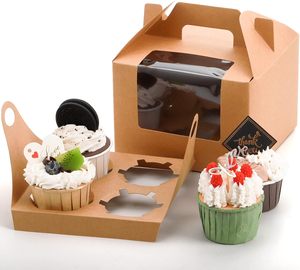 Cajas para cupcakes <span class=keywords><strong>de</strong></span> papel kraft con ventana, inserto y asa, tipo Gable, para regalos y dulces <span class=keywords><strong>de</strong></span> fiesta - Product Image 1