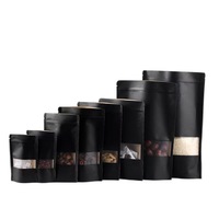 Sac en papier kraft avec fenêtre Pochette debout Noir Doypack Sac de rangement des aliments à fermeture éclair Noix Grains de café Qualité alimentaire