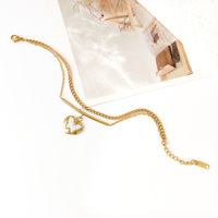 Bracelet en acier inoxydable doré double couche en forme de cœur et de papillon pour femme, bijoux d'été