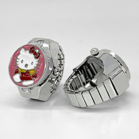 Montre Anneau en Gros Kawaii Chat Dessin Animé Assis Couleurs Assorties Montre de Doigt Élastique Réglable Bijoux Style Mignon Chaton pour Filles