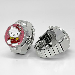 Reloj de Anillo con Diseño de Gato Kawaii, Colores Variados, Ajustable, Elástico, Estilo Gatito, Joyería para Niñas, Venta al Por Mayor - Product Image 4