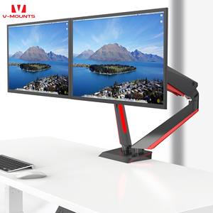 V-माउंट ऊंचाई समायोज्य दोहरी हाथ एल्यूमीनियम मॉनिटर खड़े गैस वसंत रंग प्रकाश केबल प्रबंधन 8 किलोग्राम भार स्टॉक - Product Image 1