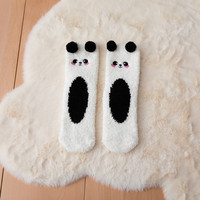 Nouveau design Hiver Mode Mignon Animal Visage Floue Doux Chaud Sommeil Confortable Plancher Moelleux Femmes Chaussettes