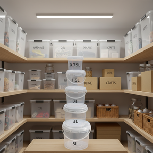 Seau rond transparent de 3 L de qualité alimentaire avec conception d'étanchéité, idéal pour le stockage de noix, de fruits secs, de sauces, de bonbons et plus encore - Product Image 2