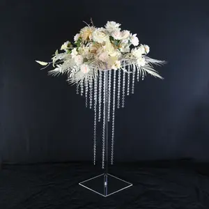 2024 New simple transparent acrylic bead curtain flower stand party wedding table center decoration piece dessert cake stand