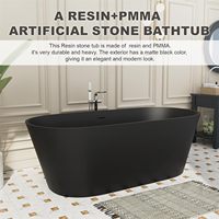 Baignoire autoportante d'intérieur moderne en pierre artificielle acrylique à surface solide, autoportante, noire mate pour bain relaxant pour adultes