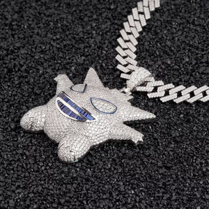 Colgante de monstruo de dibujos animados helado, ojos y boca de moissanita azul, acabado plateado, joyería de estilo Hip Hop personalizada para hombres - Product Image 2