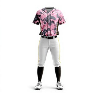 Ensemble de maillots de baseball personnalisés sublimés rose uni, imprimé, anti-humidité, respirant, manches courtes, fermeture boutonnée, ceinture intégrée - Product Image 1