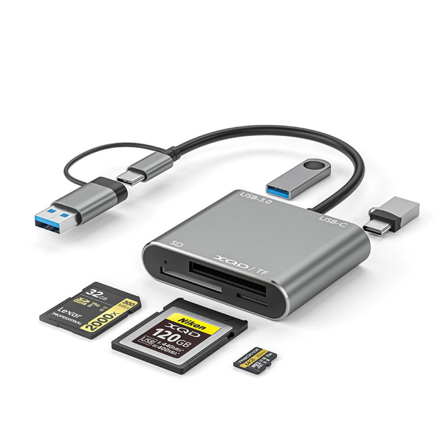 5 In1 USB 3.0 Memory Card Reader USB-C to TF SD XQD Card Reader Adapter for Phone 15 Pro/Max Pro/Air
