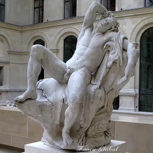 经典古希腊真人大小白色大理石睡眠萨提尔巴贝里尼法恩雕像
