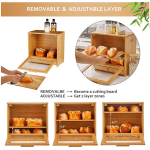 Cucina Vintage scatola di pane di bambù 2 strati di grande capacità di cibo multifunzione contenitore di legno pane contenitore con finestra di <span class=keywords><strong>vetro</strong></span> - Product Image 3