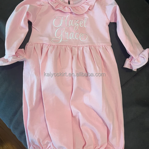 Monogrammed Baby Evening <strong>Gown</strong> for Kids Ruffle Long Sleeve Baby Cotton Night <strong>Gown</strong> Girls <strong>Dressing</strong> <strong>Gown</strong> - Product Image 2