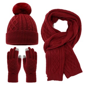 <span class=keywords><strong>Ensemble</strong></span> trois pièces tendance pour <span class=keywords><strong>femme</strong></span> : <span class=keywords><strong>bonnet</strong></span>, écharpe et gants - <span class=keywords><strong>Bonnet</strong></span> en laine tricoté doublé polaire chaud avec cache-oreilles pour le cyclisme en extérieur en hiver - Product Image 4