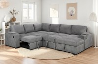 Canapé-lit de luxe multifonctionnel en U de grande taille avec table basse, chargeur sans fil, canapé sectionnel et chaise longue de rangement