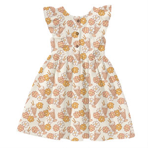 学步女婴连衣裙印花牛奶丝面料褶边袖纽扣羽绒儿童休闲沙滩派对连衣裙 - Product Image 2