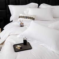 Ensemble de literie pour hôtel 5 étoiles de luxe en lin et coton T250 Plain Logo personnalisé Draps de lit plats blancs Taie d'oreiller Housse de couette