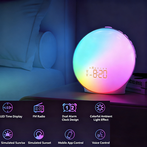 Réveil intelligent avec écran LED RVB, affichage de l'<span class=keywords><strong>heure</strong></span>, simulation de <span class=keywords><strong>lever</strong></span> et de coucher du soleil, contrôle vocal et par application, <span class=keywords><strong>veilleuse</strong></span> plein écran, radio FM - Product Image 4
