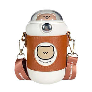Mini taza de paja portátil, botellas de agua potable dobles, plástico ecológico, reutilizable, diseño de oso de dibujos animados, regalo para estudiantes - Product Image 6