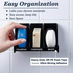 <span class=keywords><strong>Porte</strong></span>-<span class=keywords><strong>savon</strong></span> en acrylique pour mur de douche - <span class=keywords><strong>Porte</strong></span>-<span class=keywords><strong>savon</strong></span> à 3 compartiments pour shampoing, revitalisant et <span class=keywords><strong>savon</strong></span> pour le corps, drainage rapide et antirouille - Product Image 3