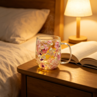 Tasse en verre borosilicate à double paroi tendance de 9 oz avec motif floral, sans BPA, isolation thermique pour les couples, café et jus de fruits