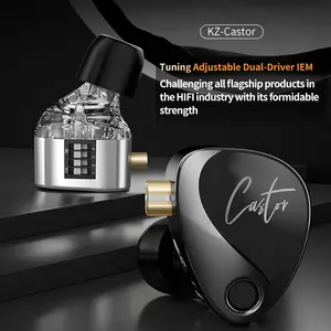 KZ Castor In Ear Wired Earphones 2DD Dynamic High-end Tunable Bass HiFi Headphones Monitor Metal Earbuds For Music Sports