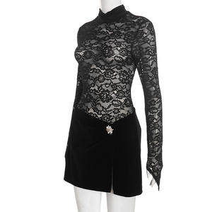 Viviblook Y25ST541 Women's Casual <b>Skirt</b> Set New Solid Color High Neck Slim Lace <b>Skirt</b> 2-Piece Set - Product Image 5